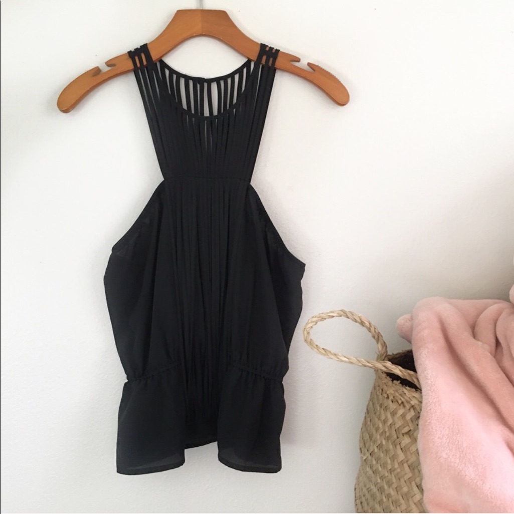 Bebe | Tassel Black Elastic Waist Peplum Blouse